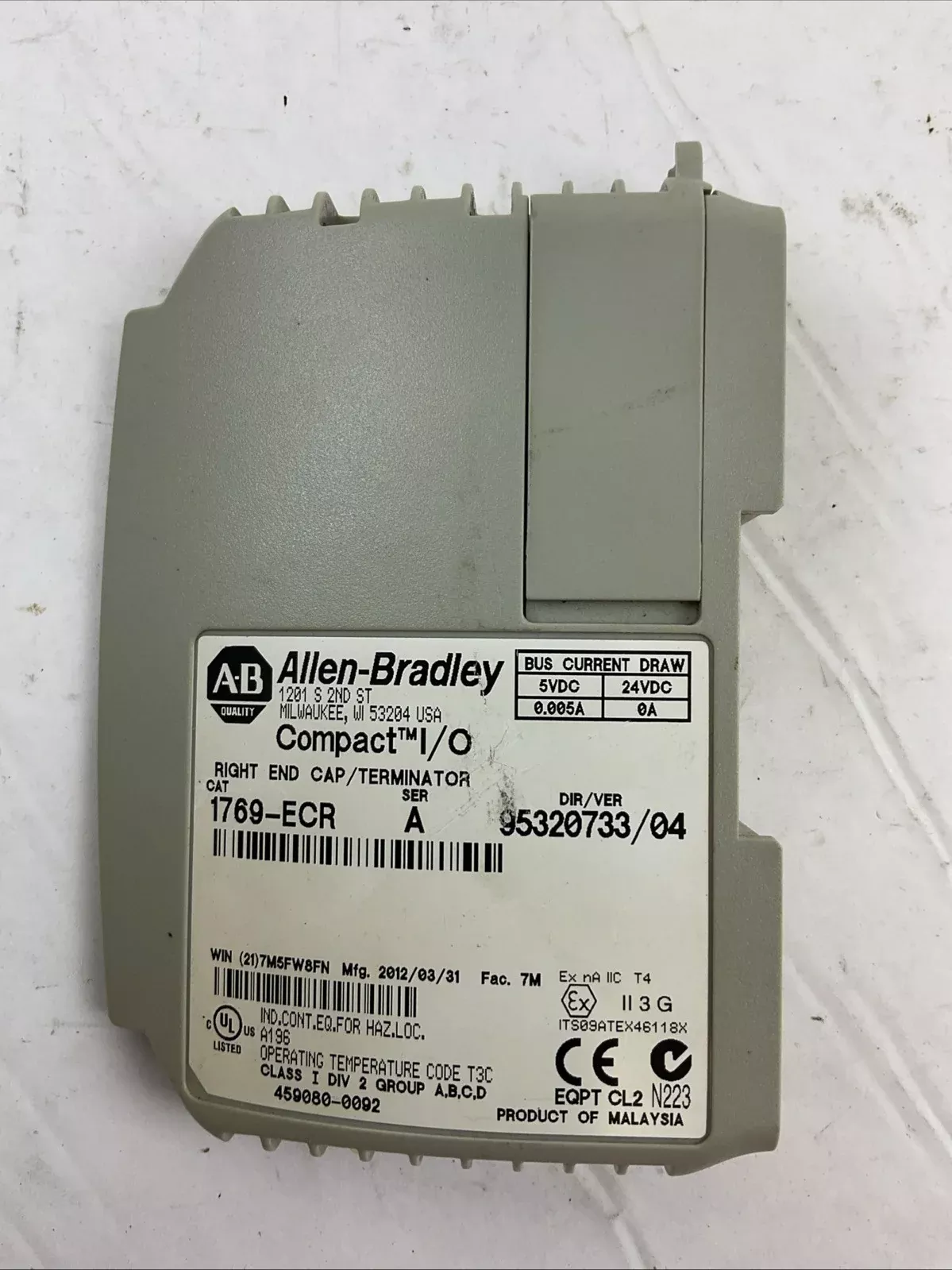 ALLEN BRADLEY 1769-ECR SER A DIR/VER 95320733/04 RIGHT END CAP / TERMINATOR