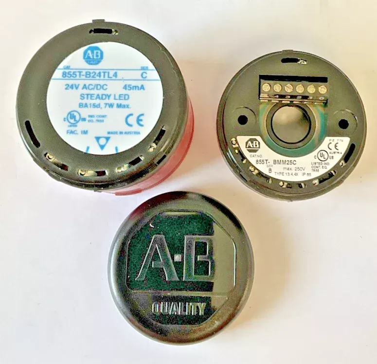 ALLEN BRADLEY 855T-B24TL4 SER.C W/ 855T-BMM25C SER.B STACK LIGHT 24VDC