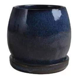 Artisan Planter, Drip Blue Ceramic, 8-In.