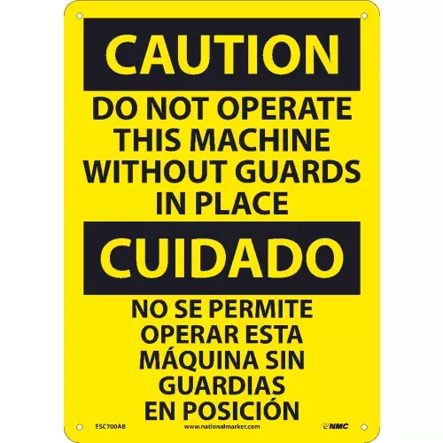 bilingual-aluminum-sign-caution-do-not-operate-this-machine-without-guards Bilingual Aluminum Sign - Caution Do Not Operate This Machine Without Guards