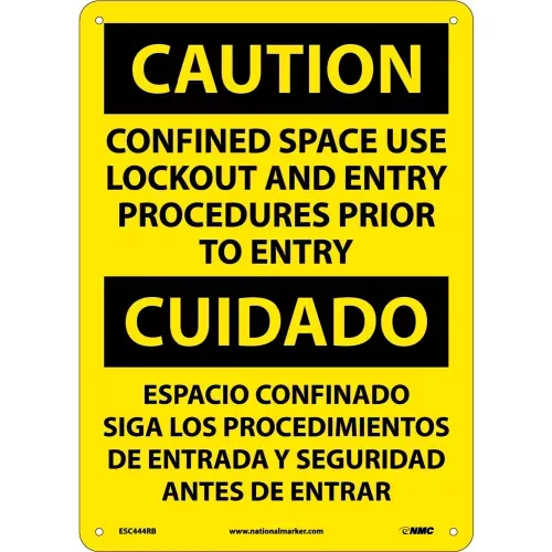 bilingual-plastic-sign-caution-confined-space-use-lockout-entry-procedures Bilingual Plastic Sign - Caution Confined Space Use Lockout And Entry Procedures