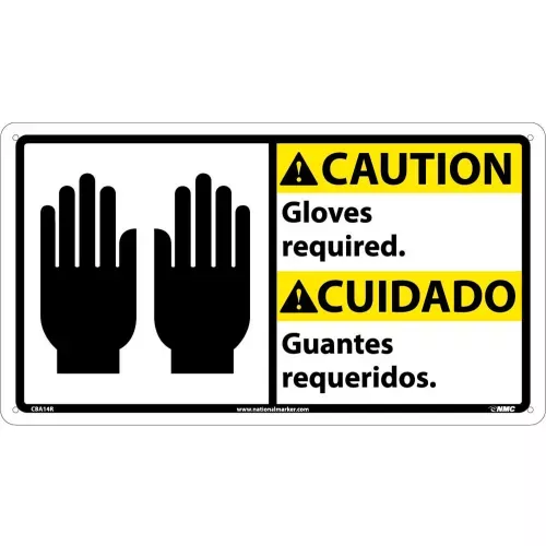 bilingual-plastic-sign-caution-gloves-required Bilingual Plastic Sign - Caution Gloves Required