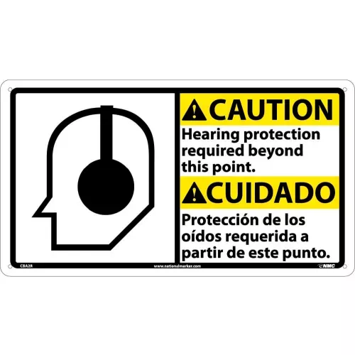 bilingual-plastic-sign-caution-hearing-protection-required-beyond-this-point Bilingual Plastic Sign - Caution Hearing Protection Required Beyond This Point