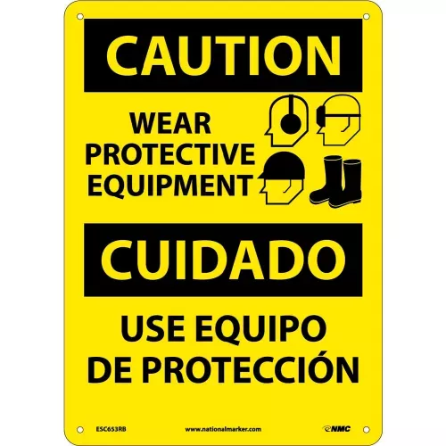 bilingual-plastic-sign-caution-wear-protective-equipment Bilingual Plastic Sign - Caution Wear Protective Equipment