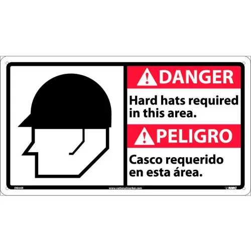 bilingual-plastic-sign-danger-hard-hats-required-in-this-area Bilingual Plastic Sign - Danger Hard Hats Required In This Area