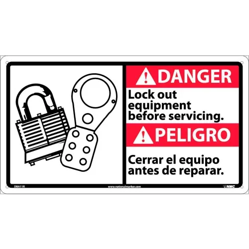 bilingual-plastic-sign-danger-lock-out-equipment-before-servicing Bilingual Plastic Sign - Danger Lock Out Equipment Before Servicing