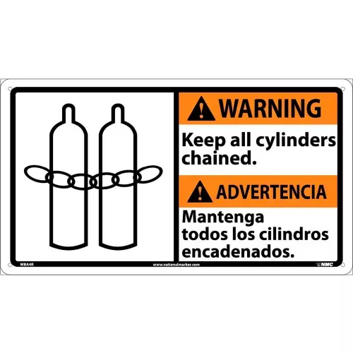 bilingual-plastic-sign-warning-keep-all-cylinders-chained Bilingual Plastic Sign - Warning Keep All Cylinders Chained