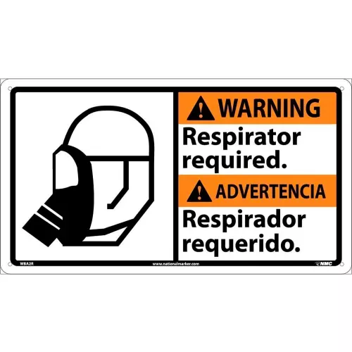 bilingual-plastic-sign-warning-respirator-required Bilingual Plastic Sign - Warning Respirator Required