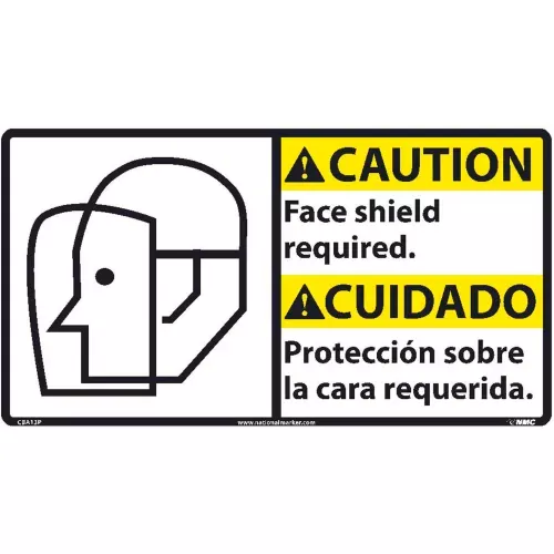 bilingual-vinyl-sign-caution-face-shield-required Bilingual Vinyl Sign - Caution Face Shield Required