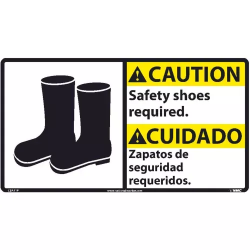 bilingual-vinyl-sign-caution-safety-shoes-required Bilingual Vinyl Sign - Caution Safety Shoes Required