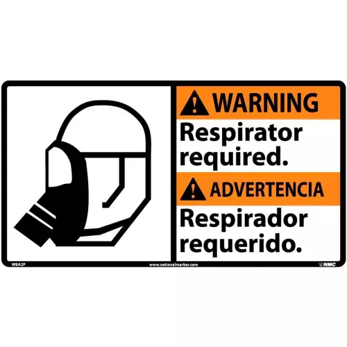 bilingual-vinyl-sign-warning-respirator-required Bilingual Vinyl Sign - Warning Respirator Required