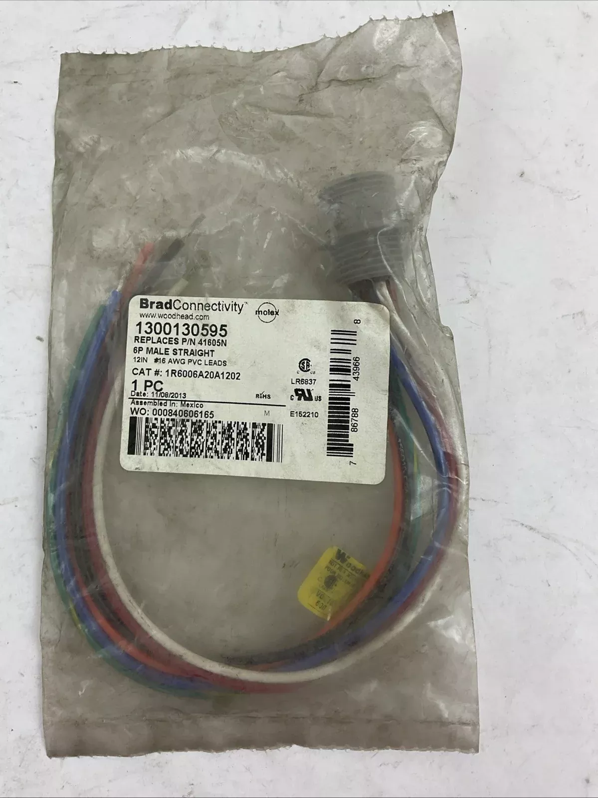 BRAD CONNECTIVITY 1300130595 1R6006A20A1202 6P MAIL STRAIGHT CABLE ASSEMBLY
