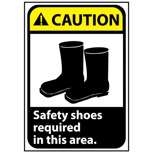 Caution Sign 10x7 Vinyl - Safety Shoes Required