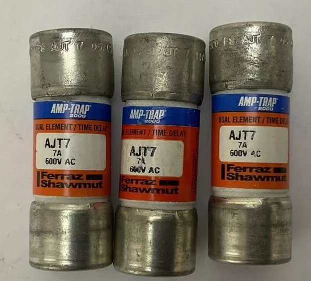 ferraz-shawmut-ajt7-amp-trap-2000-7a-600vac-dual-element-lot-3 FERRAZ SHAWMUT AJT7 AMP-TRAP 2000 7A 600VAC DUAL ELEMENT (LOT OF 3)