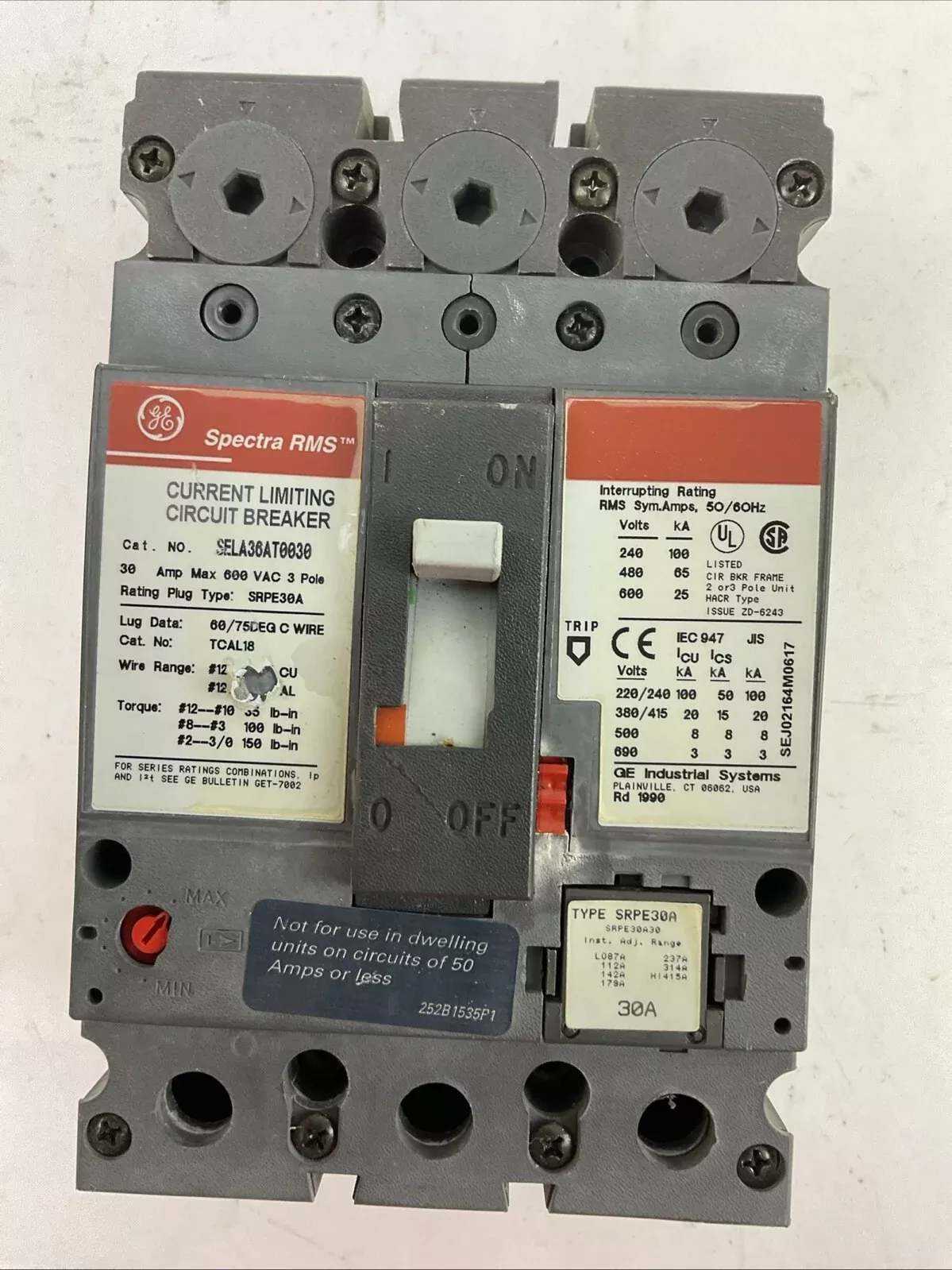 ge-sela36at0030-circuit-breaker-30amp-3pole-600vac-srpe30a30-trip-plug-30a GE SELA36AT0030 CIRCUIT BREAKER 30AMP 3POLE 600VAC SRPE30A30 TRIP PLUG 30A