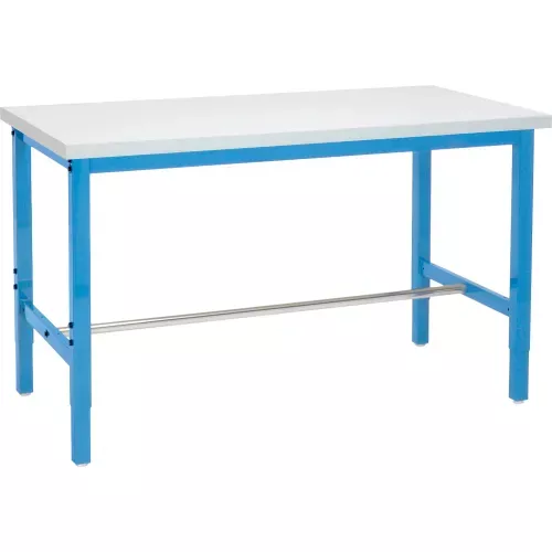 Global Industrial 96 x 36 Adjustable Height Workbench Square Tube Leg - ESD Square Edge - Blue