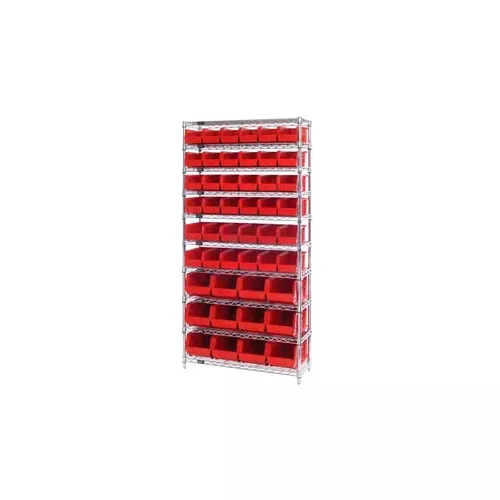 global-industrial-chrome-wire-shelving-with-48-giant-plastic-stacking-bins-red-3 Global Industrial Chrome Wire Shelving With 48 Giant Plastic Stacking Bins Red, 36x14x74