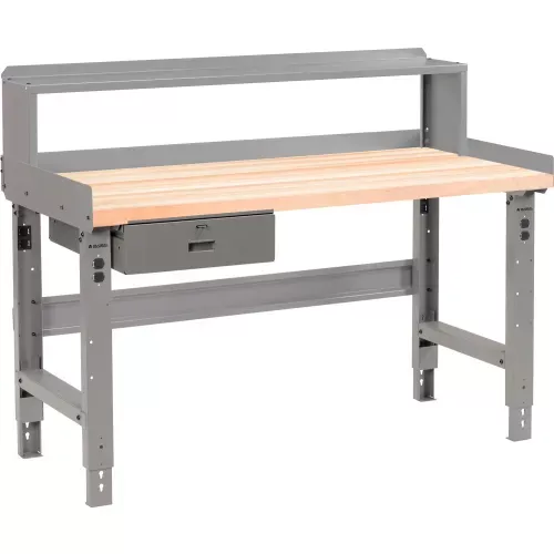 Global Industrial Workbench w/ Maple Square Edge Top & Riser, 60"W x 30"D, Gray
