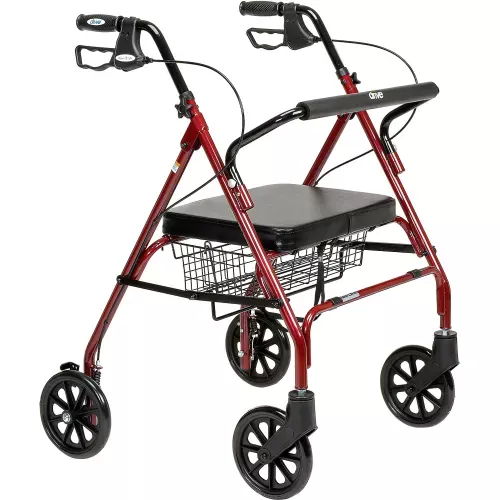 heavy-duty-bariatric-rollator-walker-with-large-padded-seat-red Heavy Duty Bariatric Rollator Walker with Large Padded Seat, Red