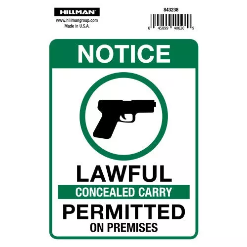 hillman-adhesive-concealed-carry-permitted-sign Hillman Adhesive Concealed Carry Permitted Sign