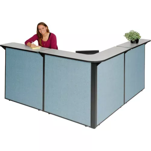 interion-l-shaped-reception-station-80-w-x-80-d-x-44-h-gray-counter-blue-panel Interion L-Shaped Reception Station, 80"W x 80"D x 44"H, Gray Counter, Blue Panel