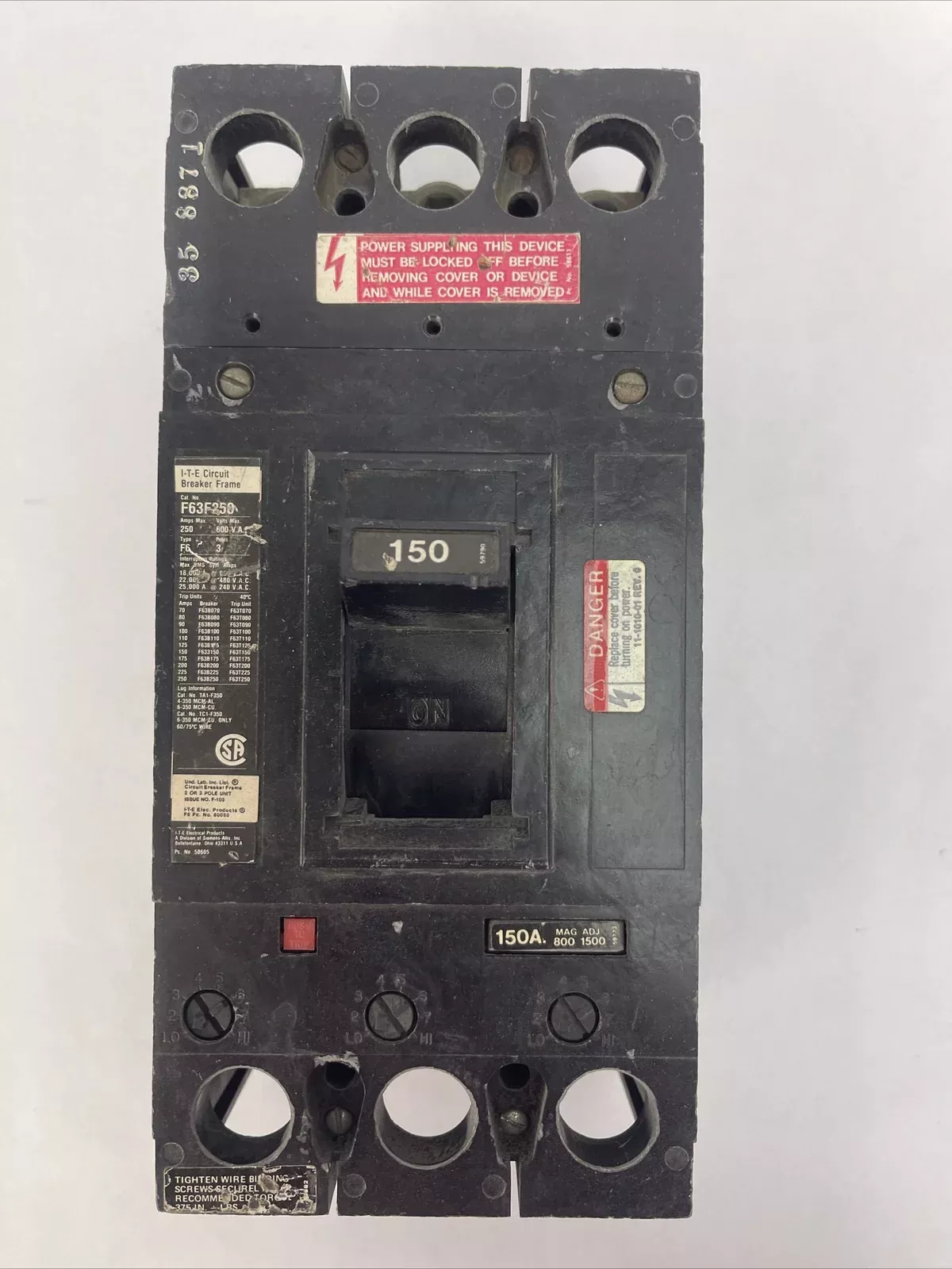ite-f63f250-circuit-breaker-150amp-600vac-3pole ITE F63F250 CIRCUIT BREAKER 150AMP 600VAC 3POLE