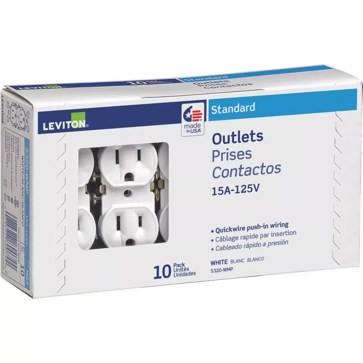 leviton-15a-white-shallow-grounded-5-15r-duplex-outlet-10-pack Leviton 15A White Shallow Grounded 5-15R Duplex Outlet (10-Pack)