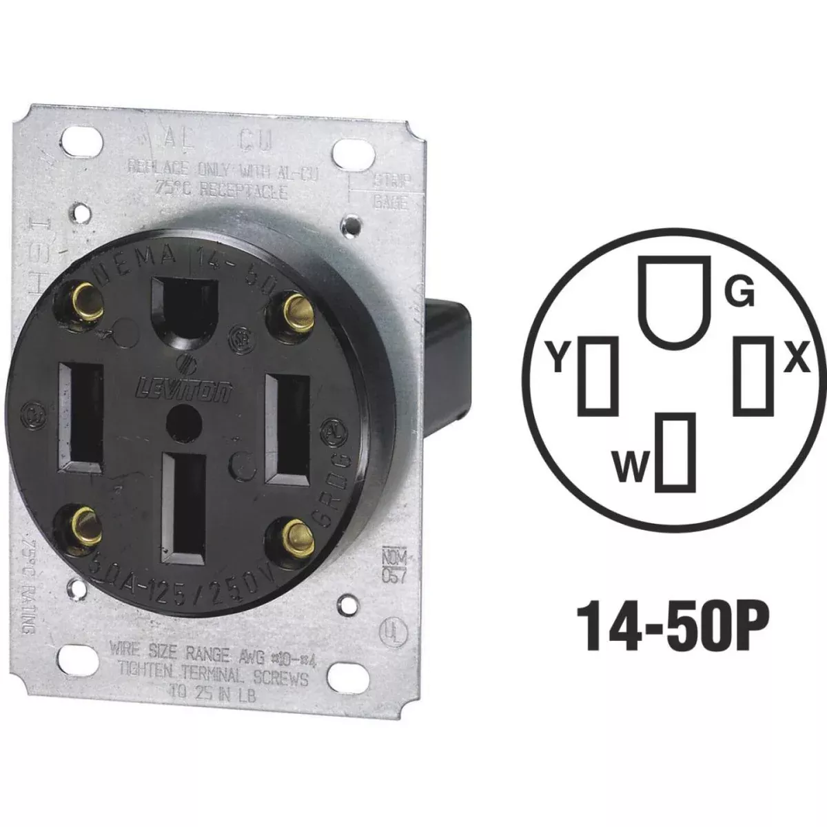 leviton-50a-flush-mount-black-14-50r-grounding-range-power-outlet Leviton 50A Flush Mount Black 14-50R Grounding Range Power Outlet