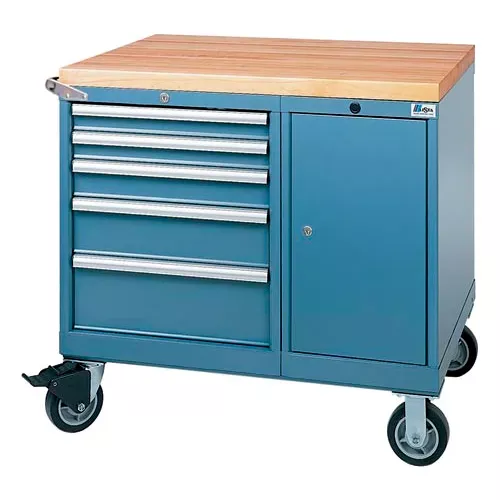 Lista 7 Drawer Mobile Work Center with Butcher Block Top - Classic Blue