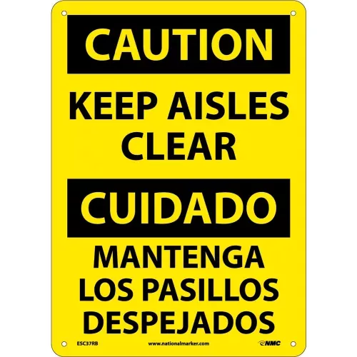 nmc-bilingual-plastic-sign-caution-keep-aisles-clear-10-w-x-14-h NMC Bilingual Plastic Sign, Caution Keep Aisles Clear, 10"W x 14"H