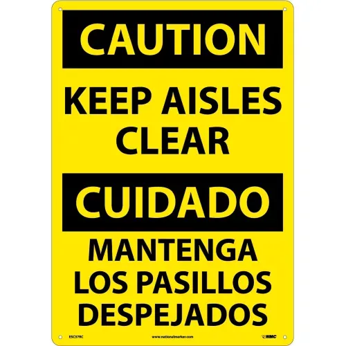 nmc-bilingual-plastic-sign-caution-keep-aisles-clear-14-w-x-20-h NMC Bilingual Plastic Sign, Caution Keep Aisles Clear, 14"W x 20"H