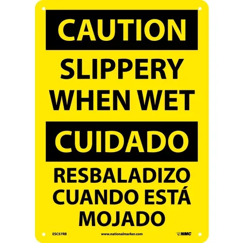 nmc-bilingual-plastic-sign-caution-slippery-when-wet-10-w-x-14-h NMC Bilingual Plastic Sign, Caution Slippery When Wet, 10"W x 14"H