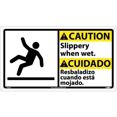 nmc-bilingual-plastic-sign-caution-slippery-when-wet-18-w-x-10-h NMC Bilingual Plastic Sign, Caution Slippery When Wet, 18"W x 10"H