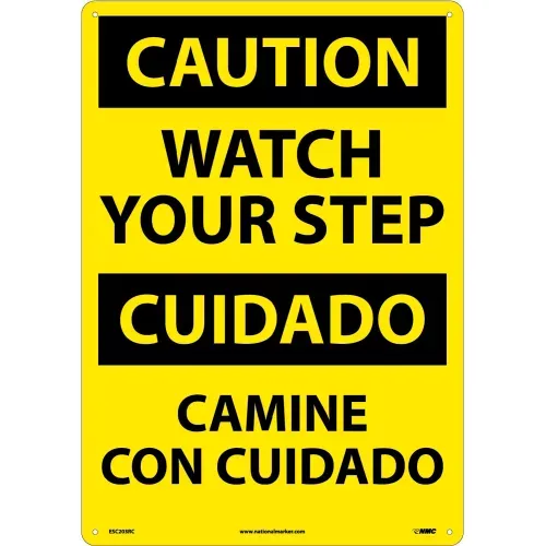 nmc-bilingual-plastic-sign-caution-watch-your-step-14-w-x-20-h NMC Bilingual Plastic Sign, Caution Watch Your Step, 14"W x 20"H