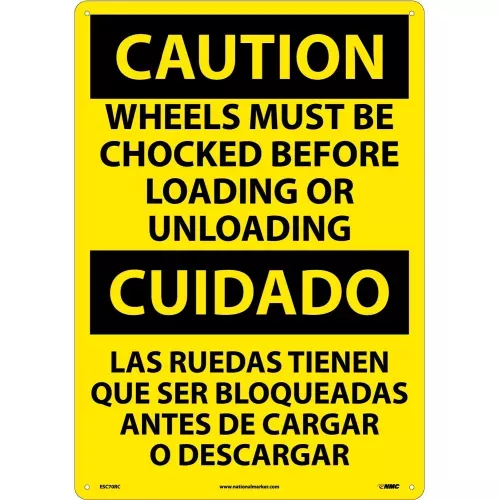 nmc-bilingual-plastic-sign-wheels-must-be-chocked-before-loading-unloading-14-w- NMC Bilingual Plastic Sign, Wheels Must Be Chocked Before Loading Unloading, 14"W x 20"H