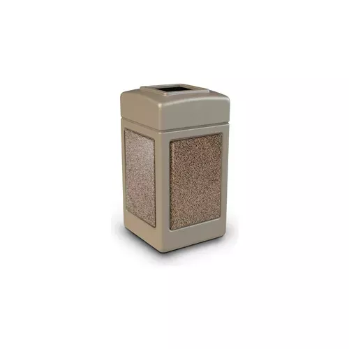 polytec-square-waste-container-beige-with-riverstone-stone-panels-42-gallon PolyTec Square Waste Container, Beige with Riverstone Stone Panels, 42-Gallon