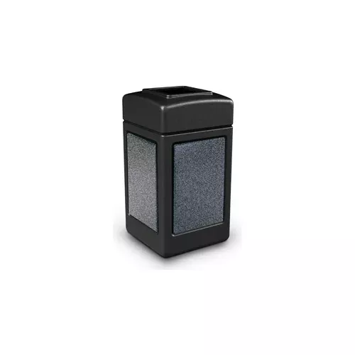 polytec-square-waste-container-black-with-pepperstone-stone-panels-42-gallon PolyTec Square Waste Container, Black with Pepperstone Stone Panels, 42-Gallon