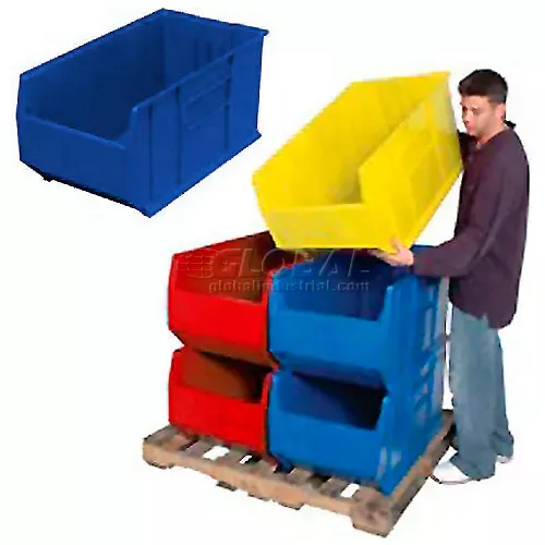 Quantum Storage Plastic Hulk Stacking Bin, 36"L x 16-1/2"W x 17-1/2"H, Blue