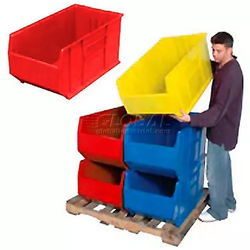 Quantum Storage Plastic Hulk Stacking Bin, 36"L x 19-7/8"W x 17-1/2"H, Red