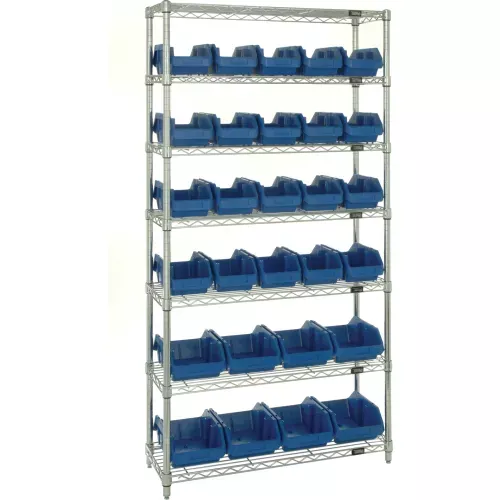 quantum-w7-12-28-chrome-wire-shelving-with-28-quickpick-double-open-bins-blue-18 Quantum W7-12-28 Chrome Wire Shelving With 28 QuickPick Double Open Bins Blue, 18x36x74