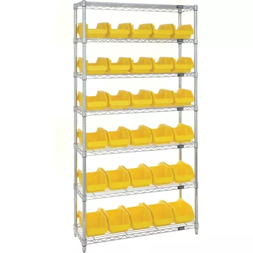 Quantum W7-18-30 Chrome Wire Shelving With 30 QuickPick Double Open Bins Yellow, 18x36x74