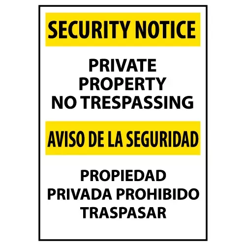 security-notice-plastic-private-property-no-trespassing-bilingual Security Notice Plastic - Private Property No Trespassing Bilingual
