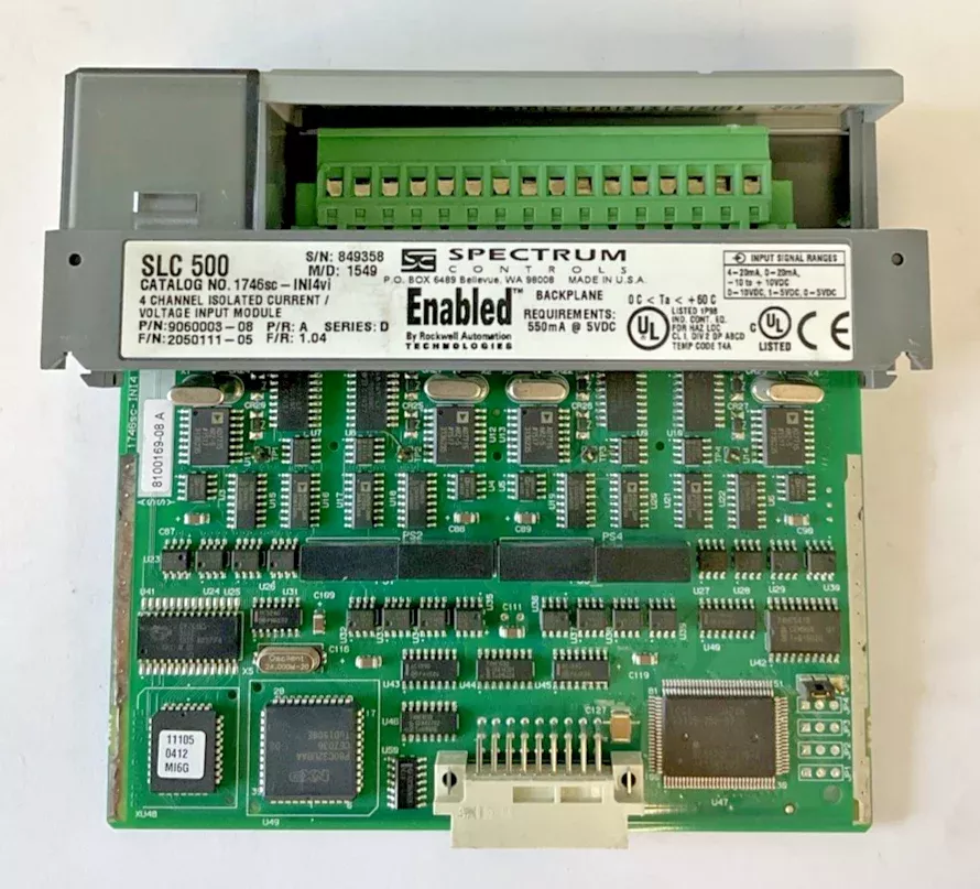SPECTRUM CONTROL 1746SC-INI4VI 4 CHANNEL INPUT MODULE SER.D REV.1.04 SLC500 PR.A