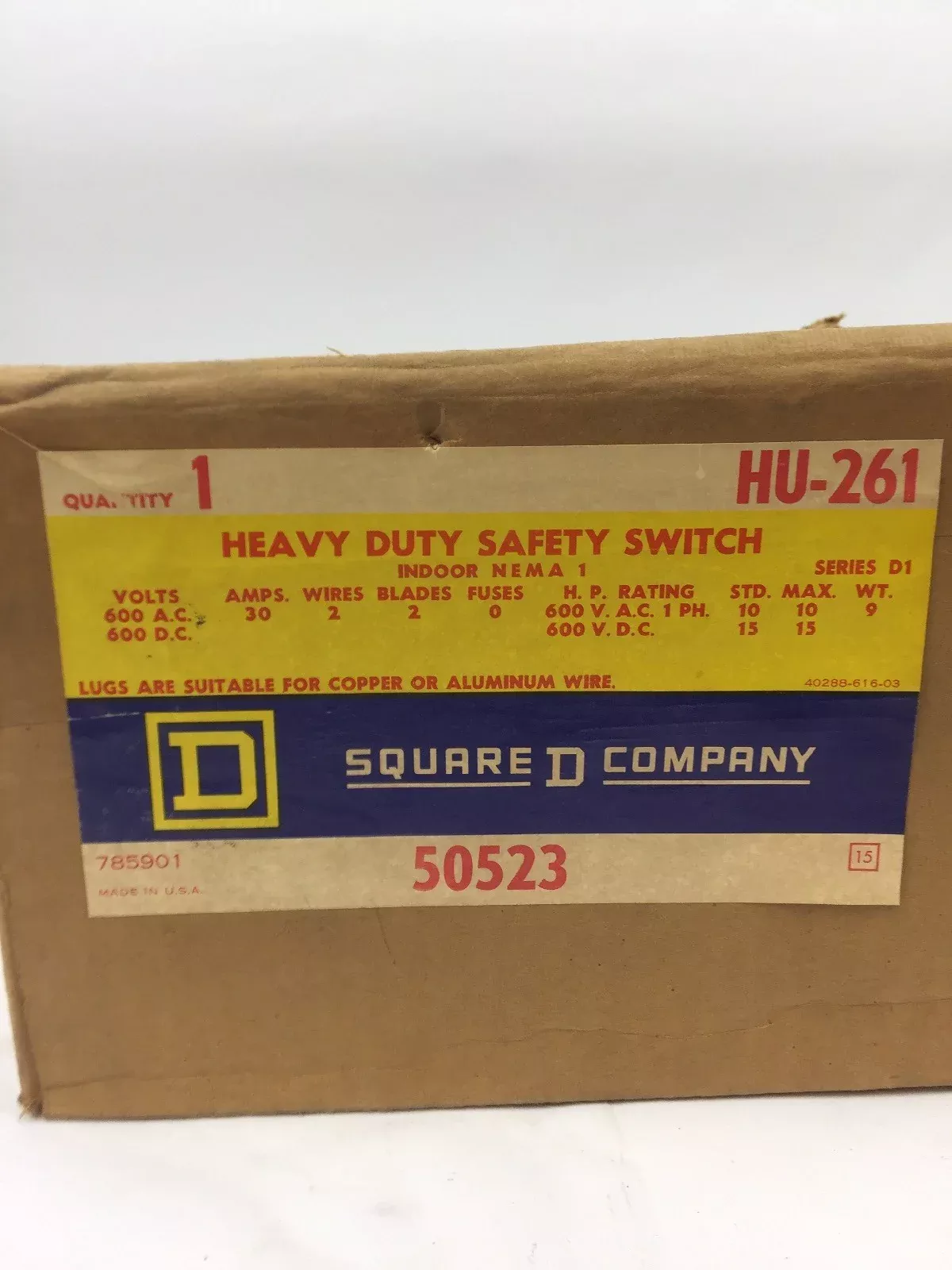 square-d-hu-261-heavy-duty-safety-switch SQUARE D HU-261 HEAVY DUTY SAFETY SWITCH