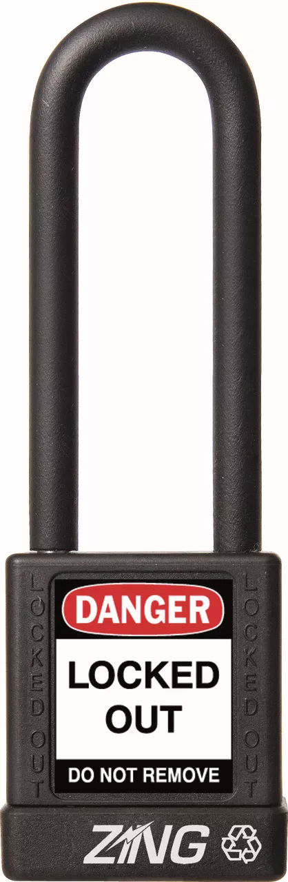 zing-recyclock-safety-padlock-keyed-different-3-shackle-1-3-4-body-black ZING RecycLock Safety Padlock, Keyed Different, 3" Shackle, 1-3/4" Body, Black