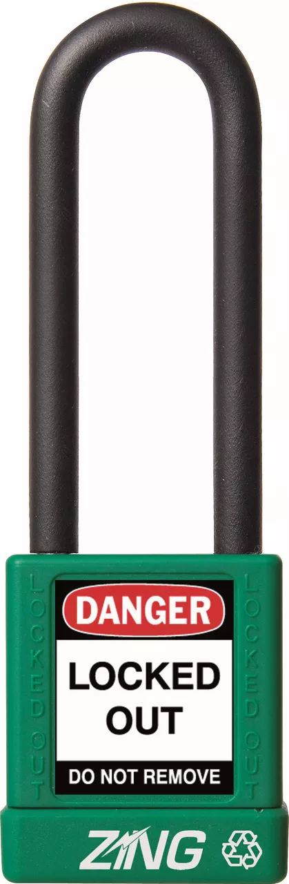 zing-recyclock-safety-padlock-keyed-different-3-shackle-1-3-4-body-green ZING RecycLock Safety Padlock, Keyed Different, 3" Shackle, 1-3/4" Body, Green