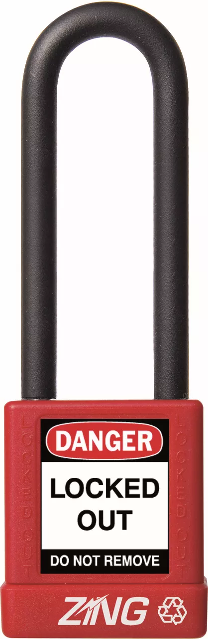 zing-recyclock-safety-padlock-keyed-different-3-shackle-1-3-4-body-red ZING RecycLock Safety Padlock, Keyed Different, 3" Shackle, 1-3/4" Body, Red